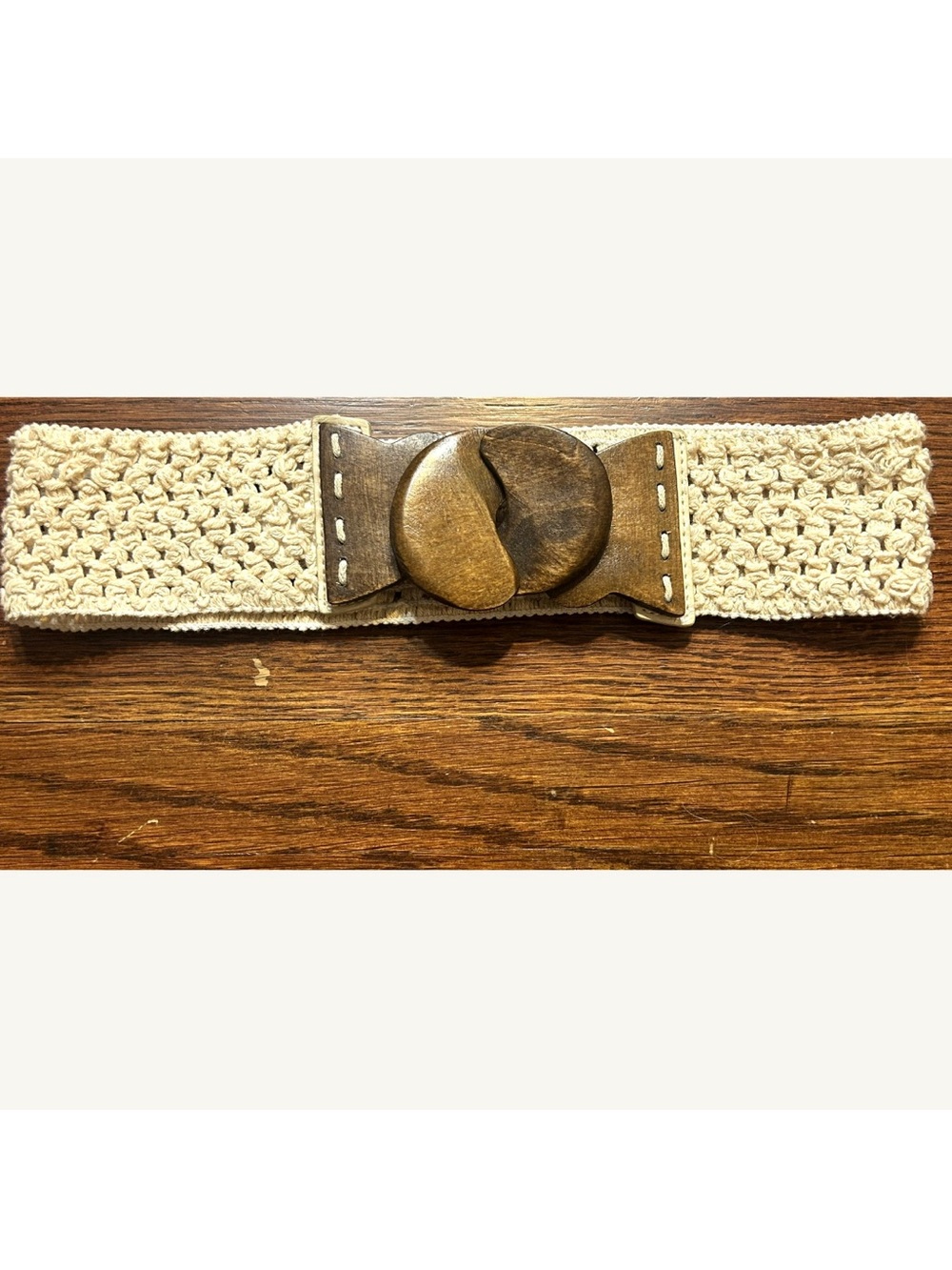 Natural Woven Stretch Belt with Wood Buckle Small NWT boho